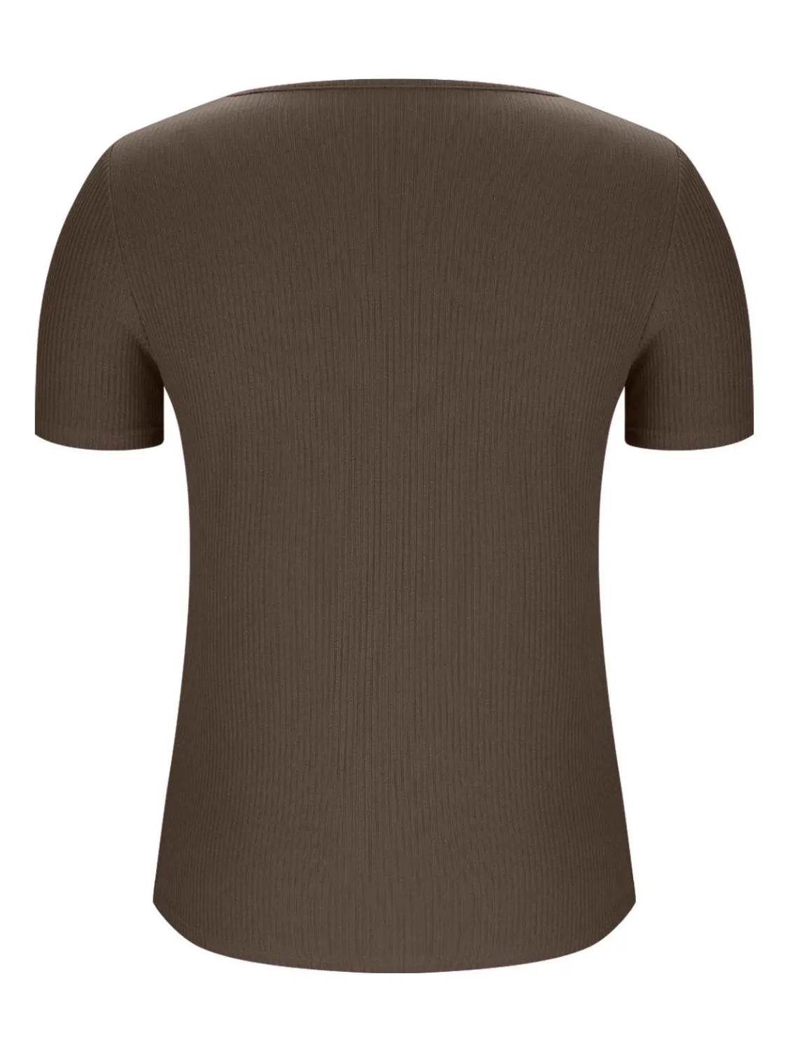 Trendy Solid V-Neck Short Sleeve T-Shirt - Slightly Stretchy, 95% Polyester, 5% Spandex - Store 42