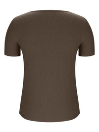 Trendy Solid V-Neck Short Sleeve T-Shirt - Slightly Stretchy, 95% Polyester, 5% Spandex - Store 42