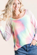 BiBi Tie Dye Terry Top with Color Block Pointelle Knit - Store 42