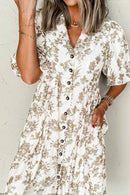 Printed Button Front Puff Sleeve Dress