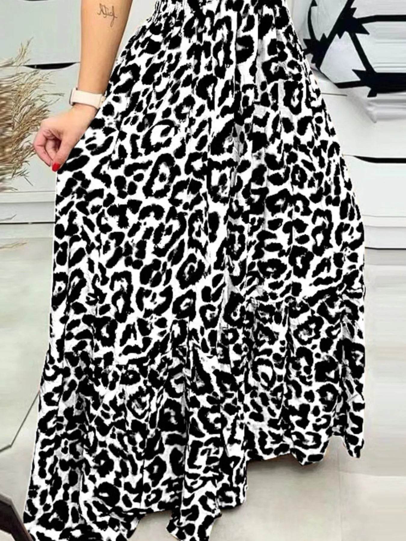 Full Size Leopard Print Spaghetti Strap Maxi Dress Plus Size - Store 42