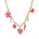18K Gold-Plated Stainless Steel Charm Necklace Hot Pink One Size