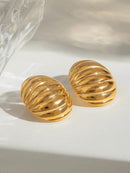 Elegant 18K Gold-Plated Stainless Steel Ribbed Earrings for Sophisticated Style - Store 42