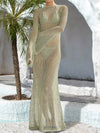 Openwork Backless Flare Sleeve Cover-Up Dress Sage