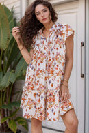 Printed Tie Neck Cap Sleeve Mini Dress