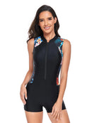 Printed Zip Front One-Piece Swimwear