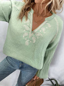 Paisley Pattern Notched Long Sleeve Blouse