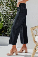 Button Fly Cropped Wide Leg Jeans