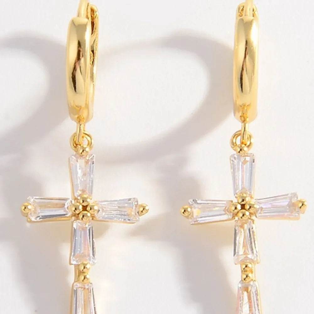 Elegant 925 Sterling Silver Zircon Cross Earrings - Platinum & 18K Gold-Plated - Store 42