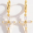 Elegant 925 Sterling Silver Zircon Cross Earrings - Platinum & 18K Gold-Plated - Store 42