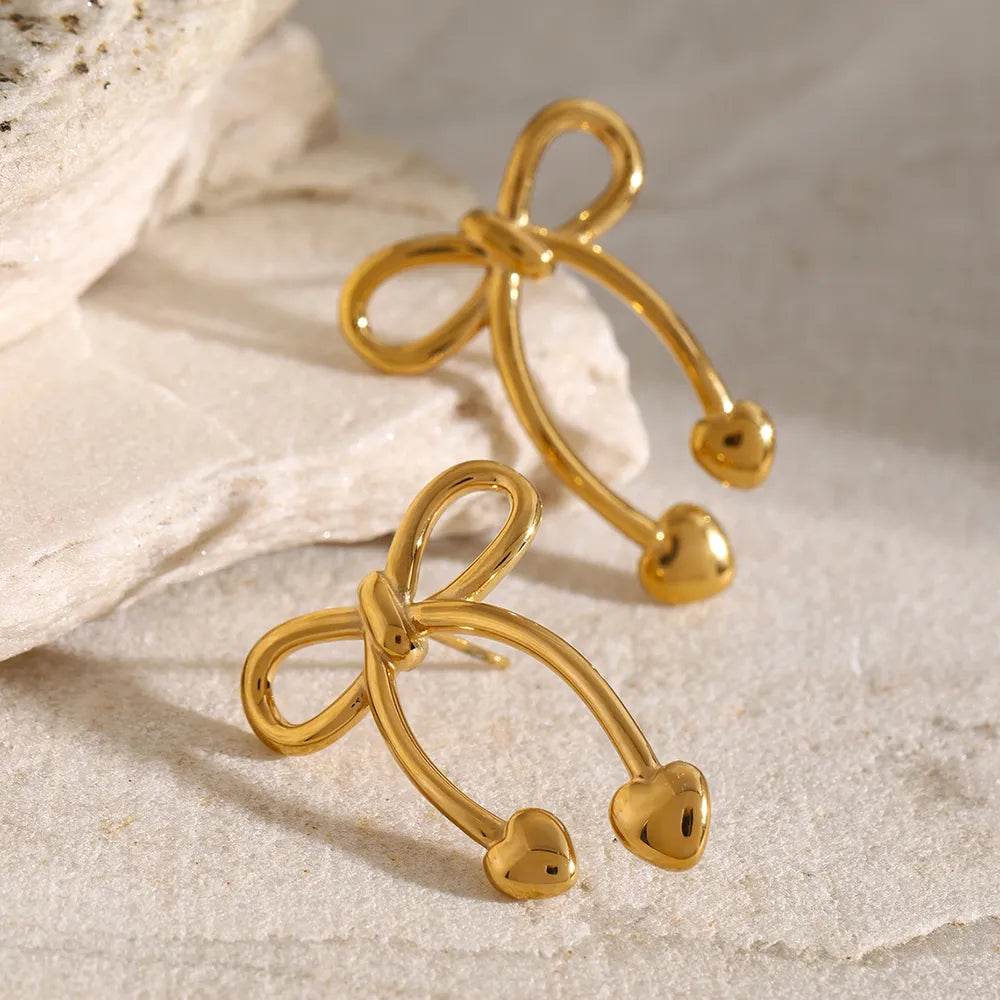 Elegant Stainless Steel Bow Earrings - 18K Gold-Plated & Platinum-Plated Finish - Store 42