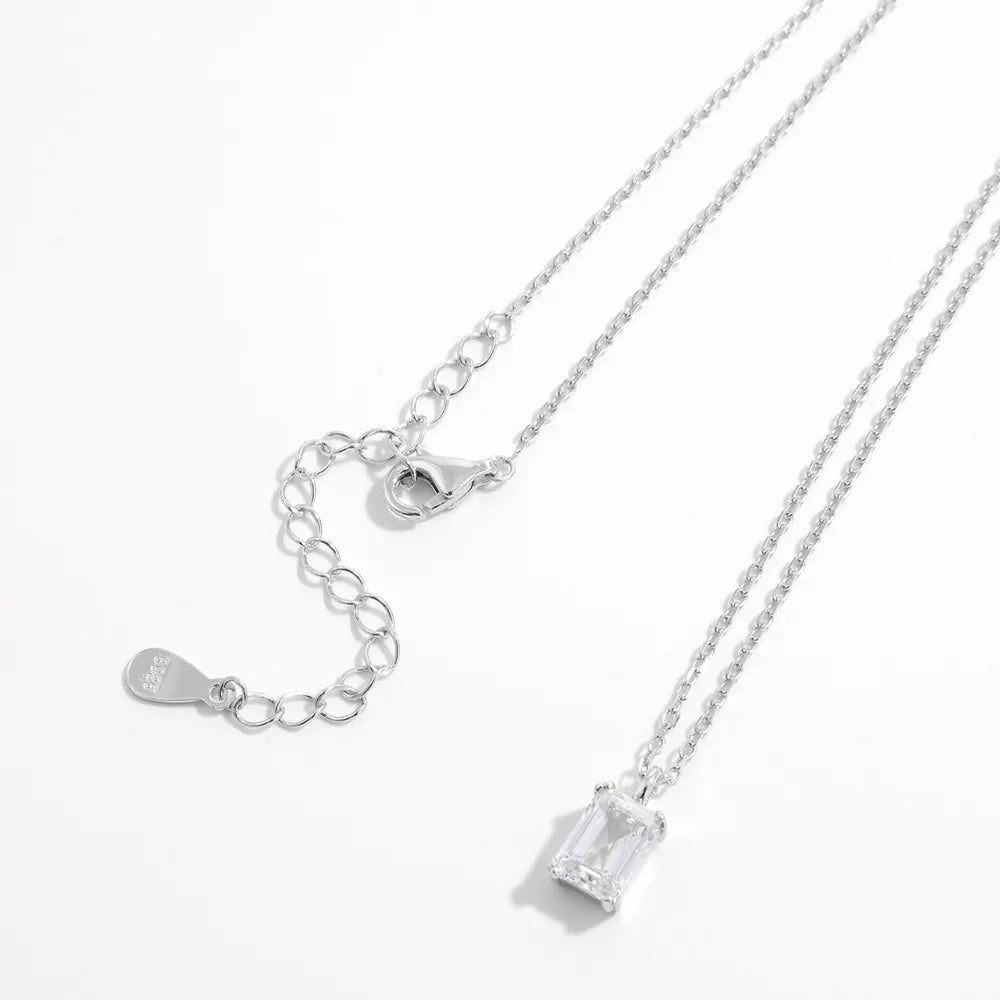 Elegant 925 Sterling Silver Zircon Pendant Necklace with Platinum-Plated Finish - 15.7" Chain