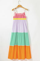 Color Block Flowy Tiered Maxi Dress with Pockets