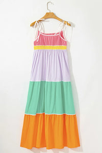 Color Block Flowy Tiered Maxi Dress with Pockets