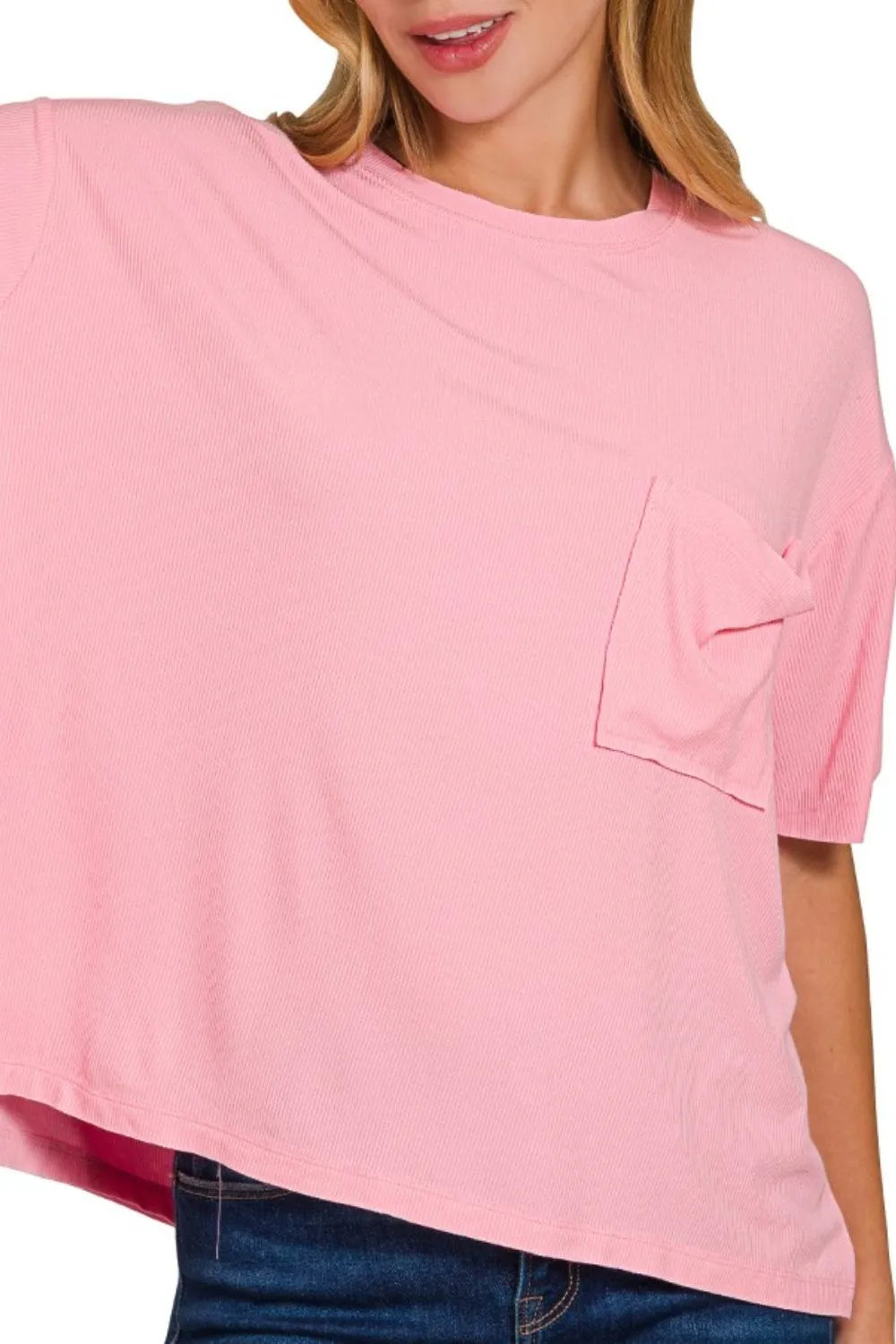 Zenana Oversized Ribbed Round Neck Short Sleeve Tee