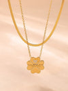 2 Piece 18K Gold-Plated Inlaid Zircon Lucky Clover Necklace Gold One Size