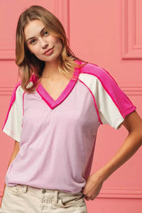 BiBi V-Neck Jersey Knit Top With Cord Rib Detailing - Comfortable & Stylish Combo - Store 42