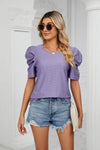 Trendsi Eyelet Puff Sleeve Blouse - Casual Round Neck Top for Every Occasion - Store 42