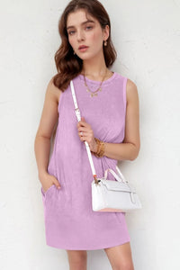 Round Neck Sleeveless Mini Dress with Pockets