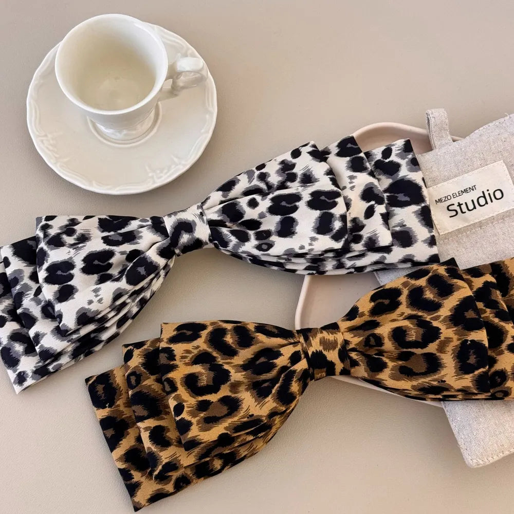 2 Piece Leopard Print Bow Hair Clips - Stylish Polyester Accessory for Trendy Hairstyles