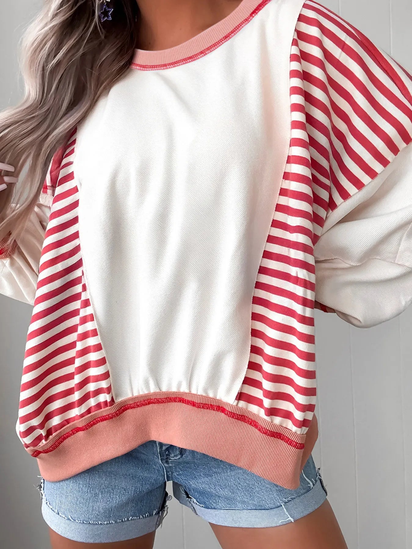 Stripe Color Block Contrast Stitching Oversize Sweatshirt