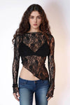 Lace Long Sleeve Sheer Crop Top for Women - Slightly Stretchy, 75% Polyester, 25% Spandex - Store 42