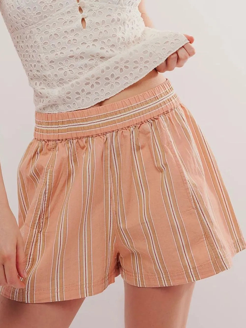 Striped Elastic Waist Shorts