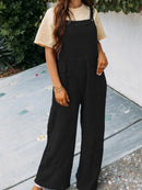 Full Size Casual Wide Leg Textured Overalls Plus Size Black