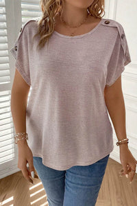 Plus Size Decorative Button Round Neck Short Sleeve T-Shirt - Store 42