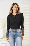 Lace Hem Sleeve Button Top - Stylish & Versatile Women's Opaque Blouse by Trendsi - Store 42