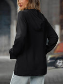Slightly Stretchy Textured Drawstring Long Sleeve Hoodie with Pocket - Trendy Casual Wear - Store 42