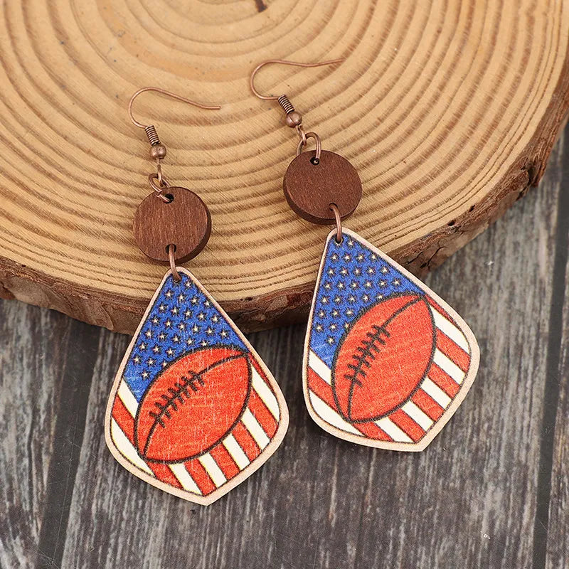 Trendy 3.3" Printed Wooden Dangle Earrings in Alloy - Lightweight & Unique Style