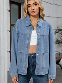 Washed Oversized Button Down Denim Jacket Blue