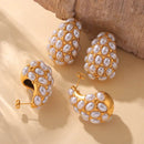 Elegant 18K Gold-Plated Titanium Steel Imitation Pearl Earrings - 1.3 in Stylish Accessory - Store 42