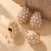 Elegant 18K Gold-Plated Titanium Steel Imitation Pearl Earrings - 1.3 in Stylish Accessory - Store 42