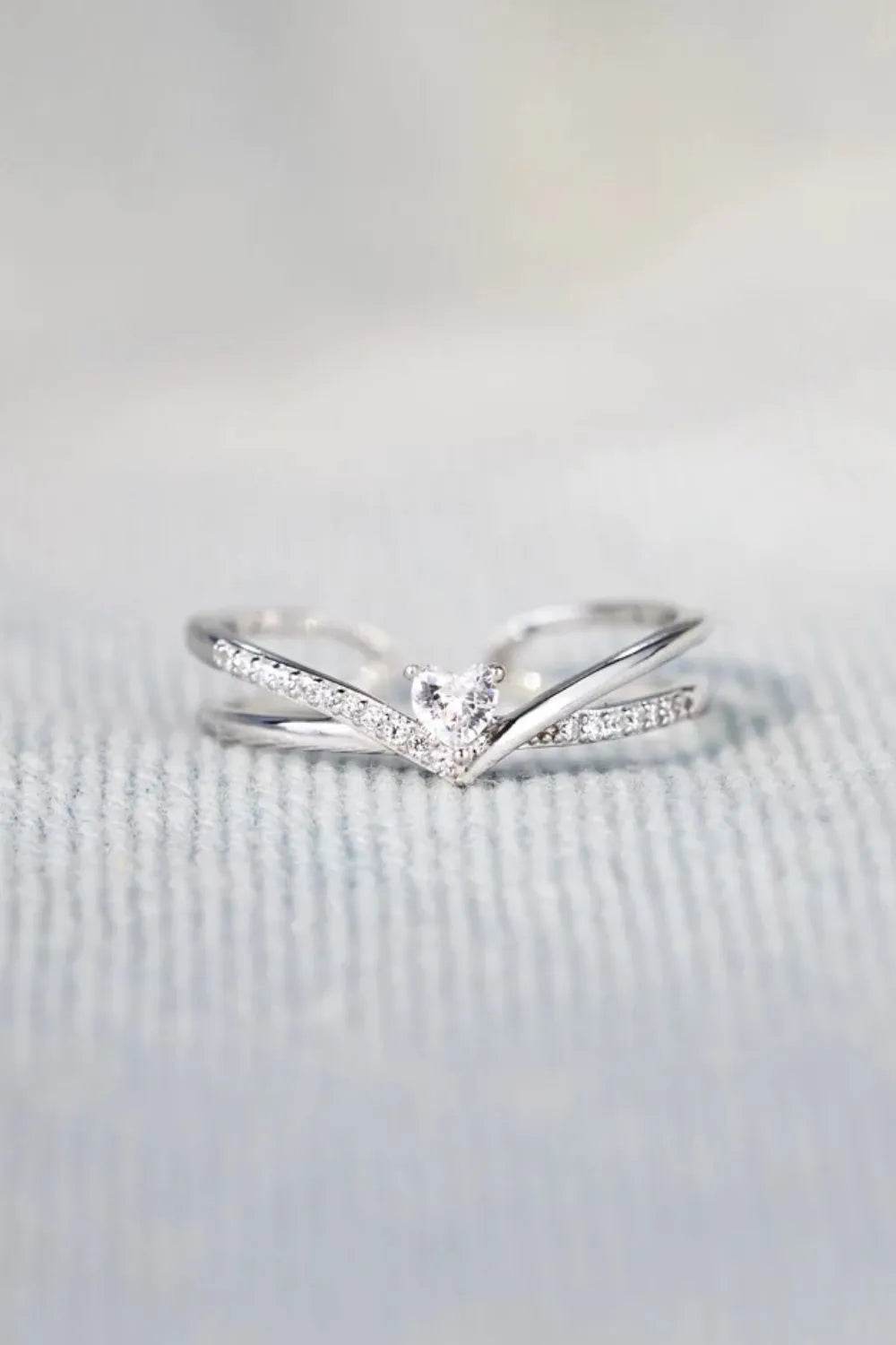 925 Sterling Silver Adjustable Zircon Heart Open Ring with Gift Box - Store 42