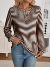 Striped Button Detail Long Sleeve Top Brown