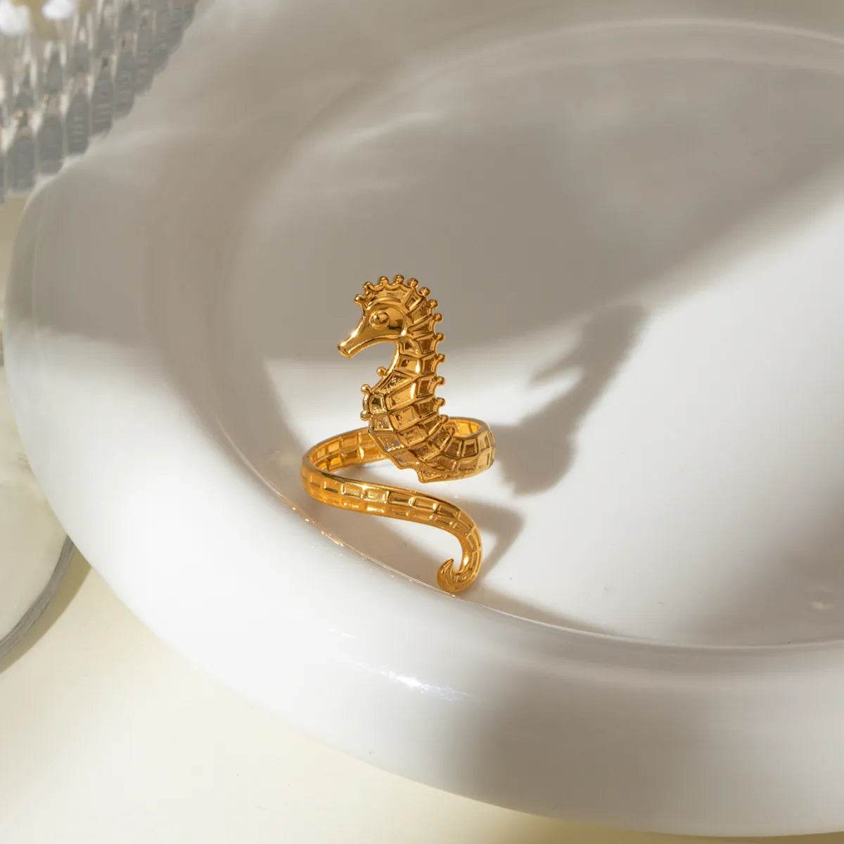 18K Gold-Plated Seahorse Wrap Adjustable Ring for Ocean Lovers - Unique Marine-Inspired Jewelry - Store 42