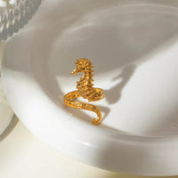 18K Gold-Plated Seahorse Wrap Adjustable Ring for Ocean Lovers - Unique Marine-Inspired Jewelry - Store 42