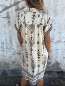 Full Size Printed Short Sleeve Button-Up Shirt Dress Plus Size - Store 42
