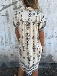 Full Size Printed Short Sleeve Button-Up Shirt Dress Plus Size - Store 42