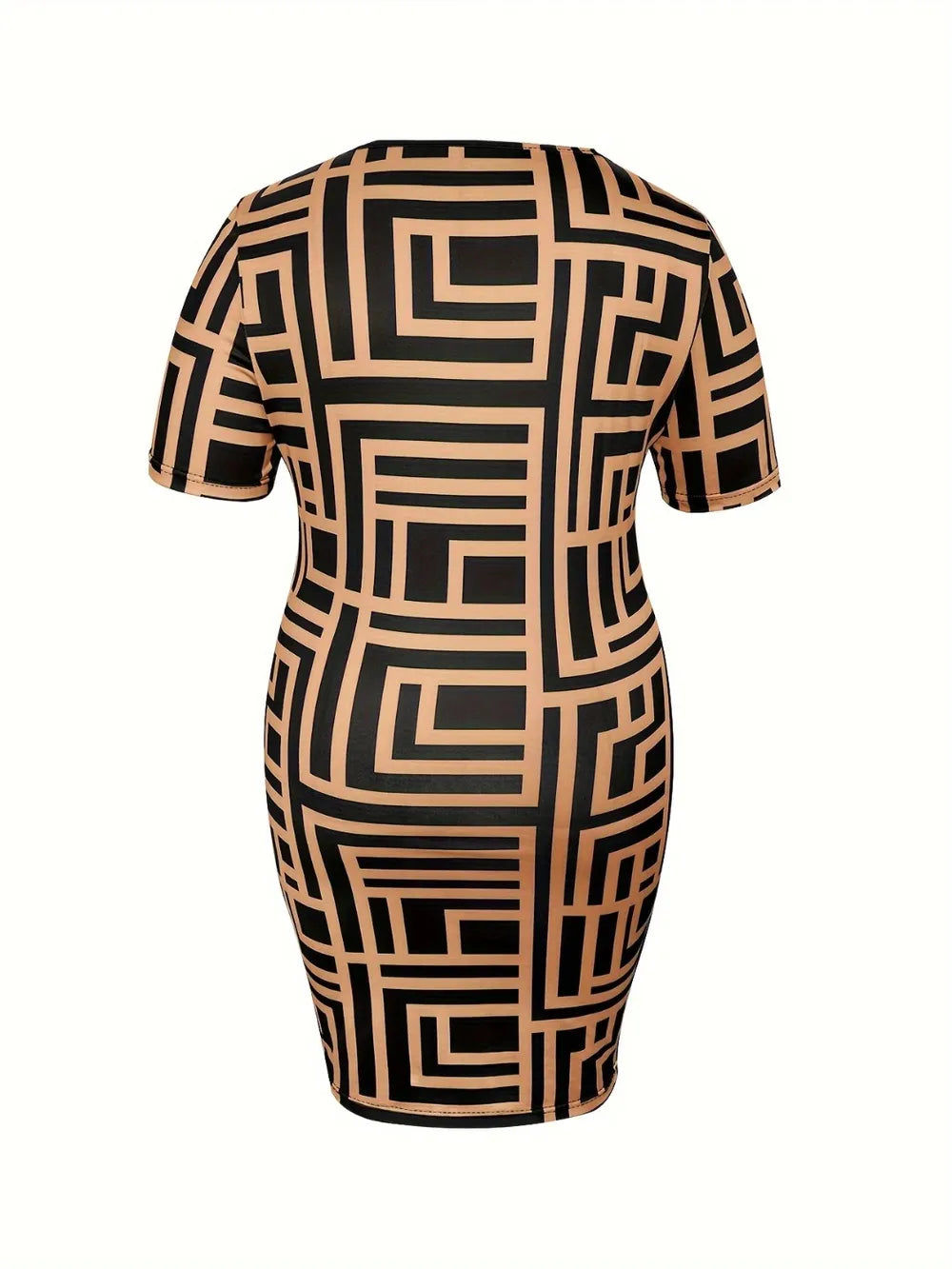 Plus Size Sweetheart Neck Mini Dress with Short Sleeves - Slightly Stretchy & Opaque