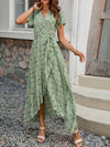 Printed Surplice Maxi Dress with Flutter Sleeves Green