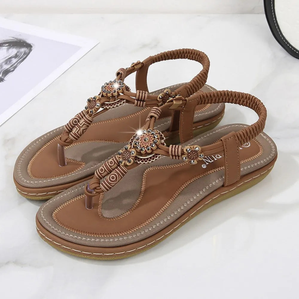 Stylish PU Leather Flat Sandals with Toe Post Design - True to Size, Comfortable Fit