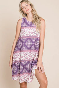 BOMBOM Bohemian Print Sleeveless Dress AS SHOWN