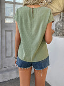 Devine Swiss Dot Round Neck Crochet Short Sleeve Top