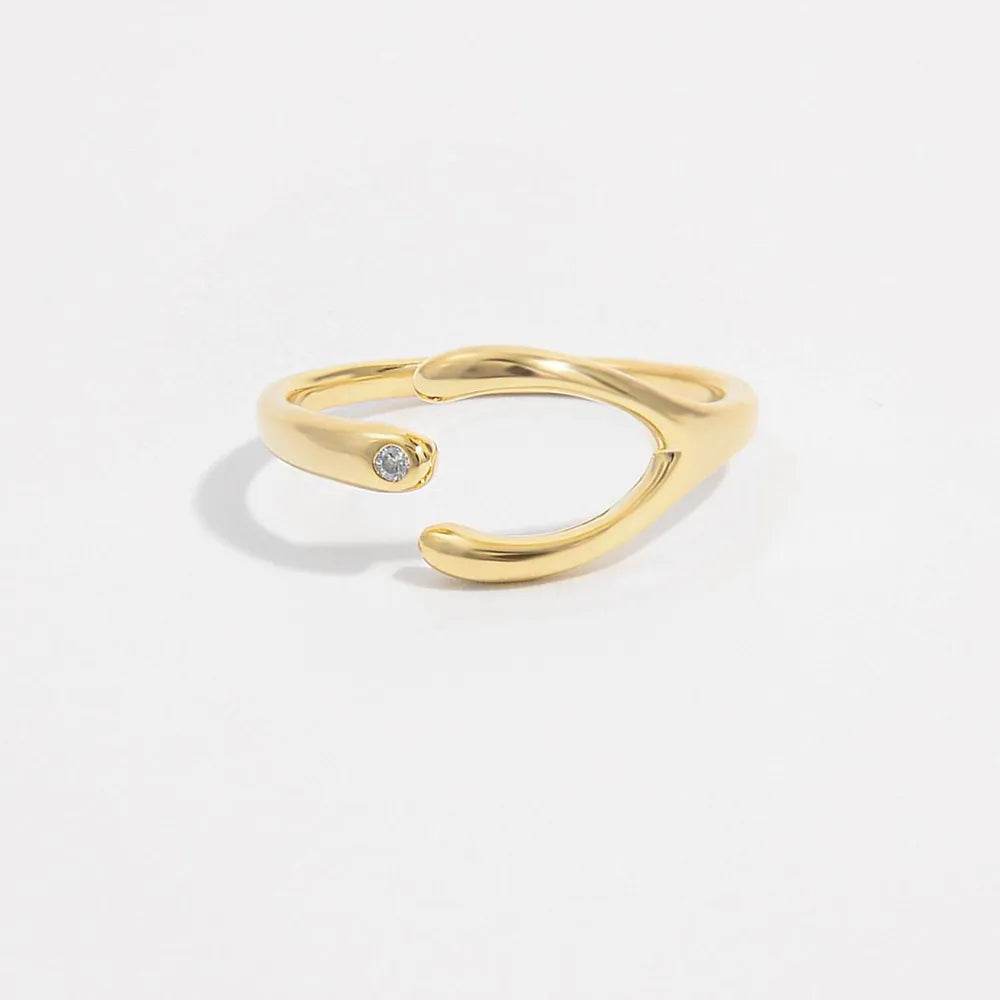 Elegant 925 Sterling Silver Inlaid Zircon Open Ring - 18K Gold-Plated for Stylish Shine