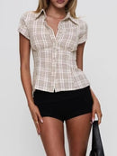Plaid Short Sleeve Button-Up Shirt