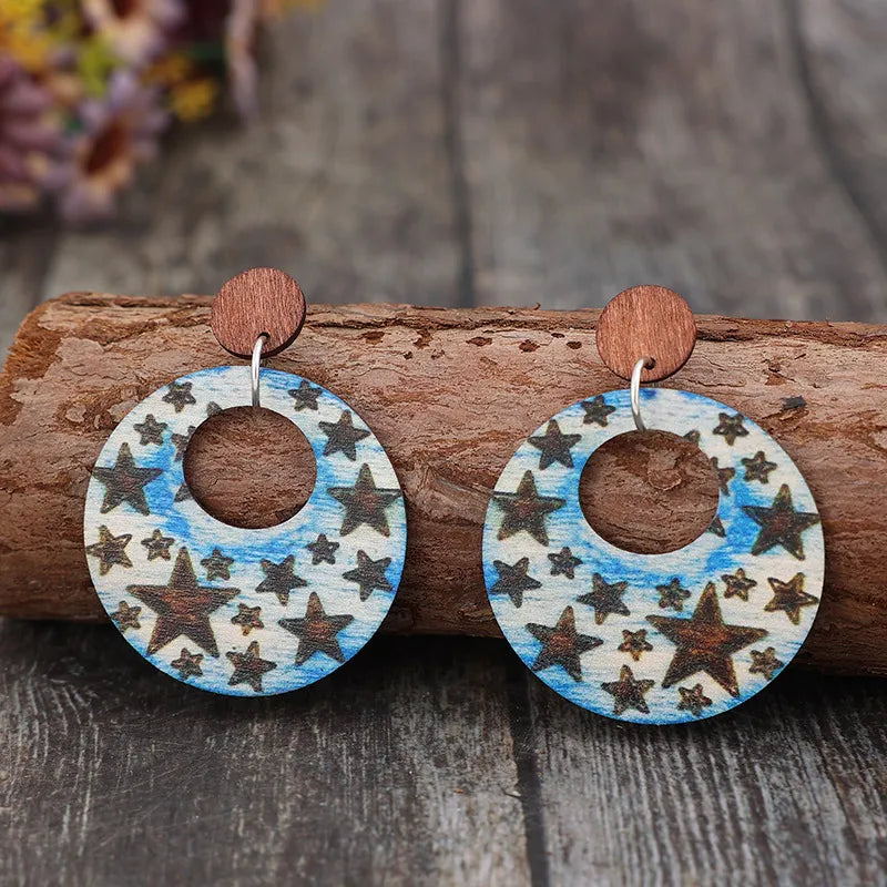 Trendsi Cutout Star Print Wooden Dangle Earrings - Lightweight & Stylish for Everyday Wear