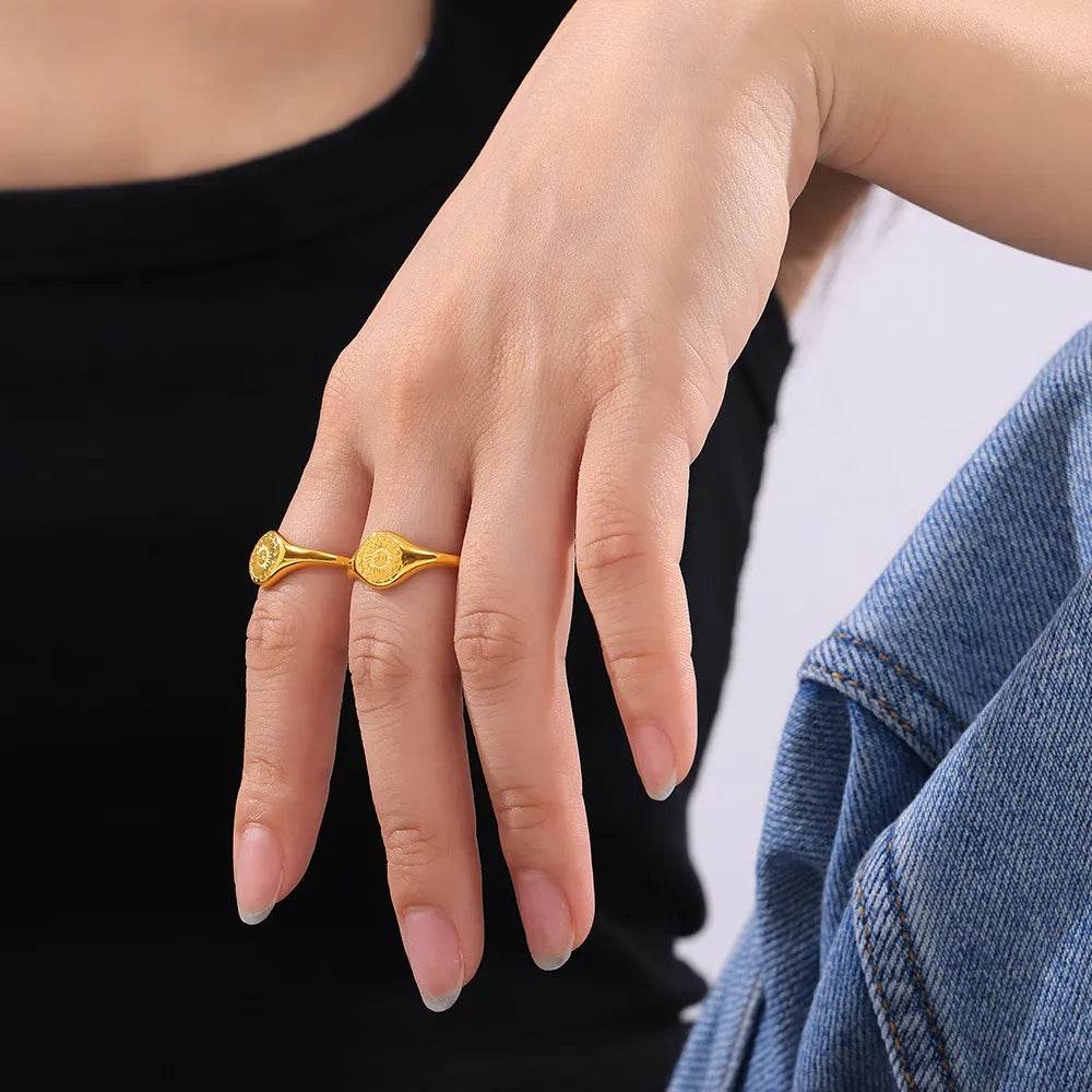 Elegantly Crafted 18K Gold-Plated Sun Ring in Durable Titanium Steel - Stylish Jewelry Piece